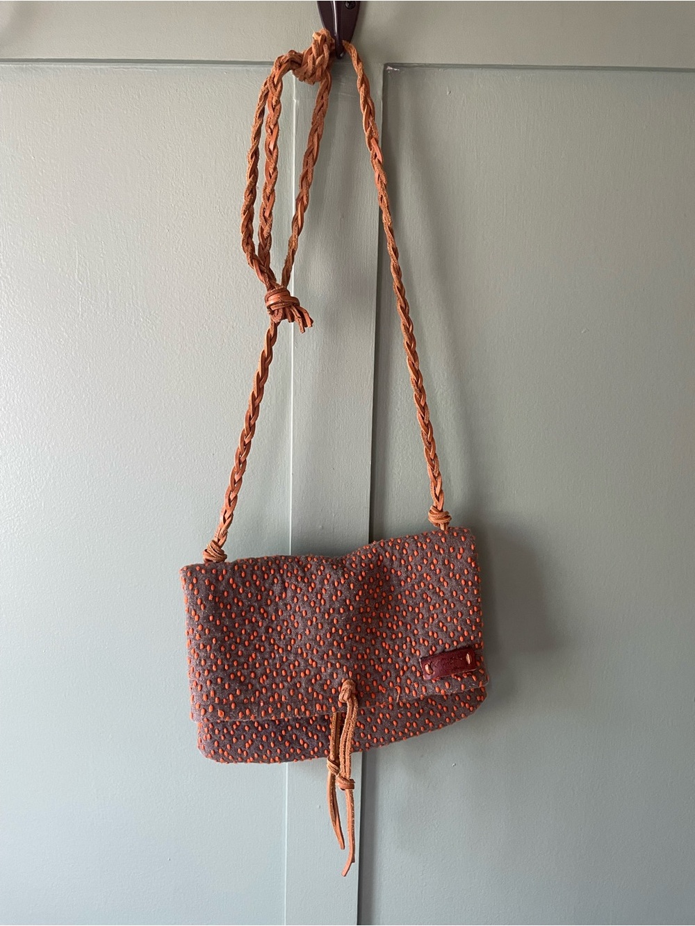 Woven Shoulder Bag in Rust Brown